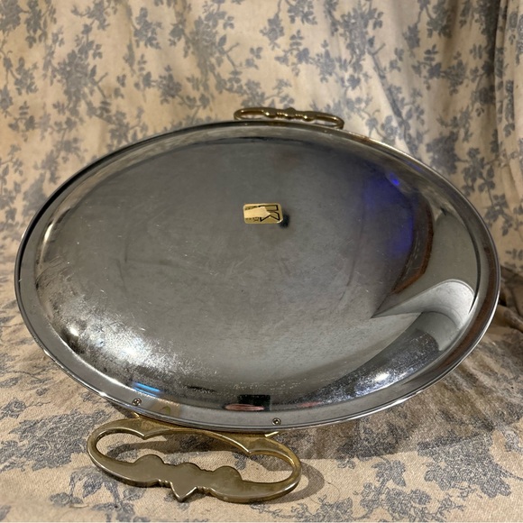 VTG MCM Kromex Chrome Round Serving Platter with Gold-Toned Handles - Picture 4 of 9